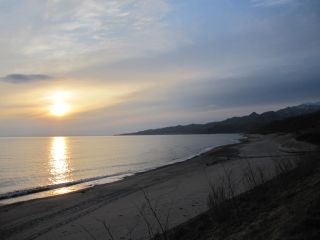 鮎川海岸の夕日